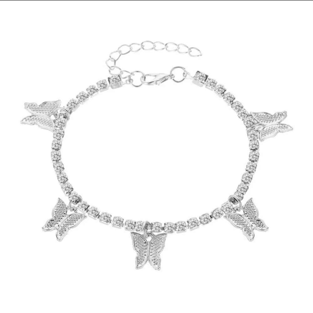 Cubic Zircon SilverButterfly Anklet/Bracelet - Picture 2 of 7